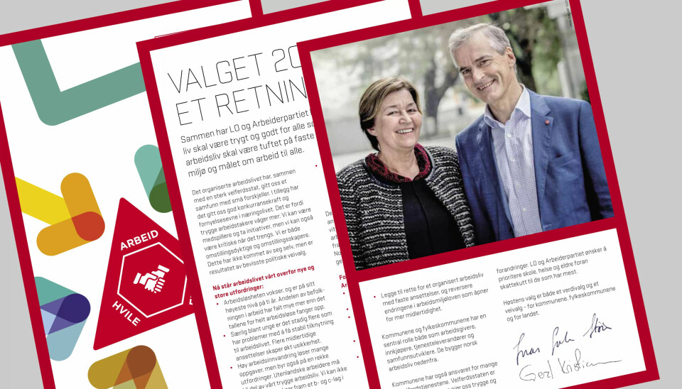 Den fagligpolitiske plattformen er undertegnet av LO-leder Gerd Kristiansen og leder i Arbeiderpartiet Joans Gahr Støre. Den fagligpolitiske plattformen er undertegnet av LO-leder Gerd Kristiansen og leder i Arbeiderpartiet Joans Gahr Støre.