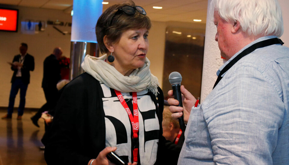 KLAR: Mette Nord går hardt ut mot spekulasjonenene om at Roger Haga Heimlis kandidatur skal være svekket. Her intervjues hun av Radio riks på Lo-kongressen. KLAR: Mette Nord går hardt ut mot spekulasjonenene om at Roger Haga Heimlis kandidatur skal være svekket. Her intervjues hun av Radio riks på Lo-kongressen.