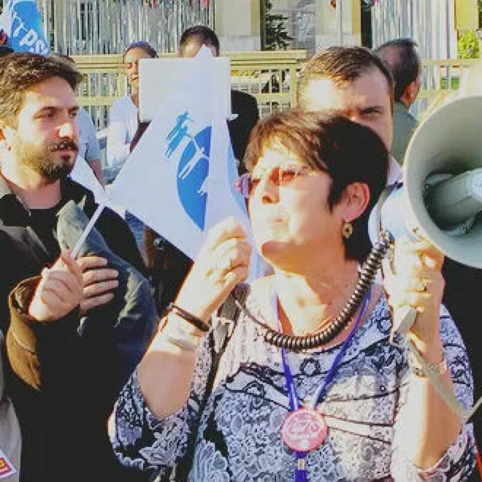 DEMONSTRERER: Rosa Pavanelli under en demonstrasjon i 2013. DEMONSTRERER: Rosa Pavanelli under en demonstrasjon i 2013.