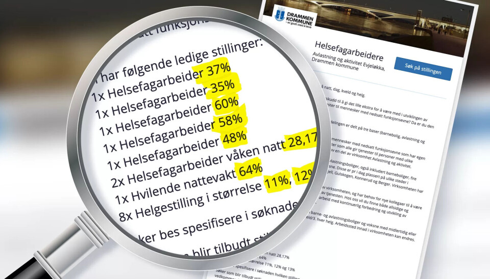 KABAL: Stillingene Drammen kommune har utlyst har flere ulike stillingsprosenter. KABAL: Stillingene Drammen kommune har utlyst har flere ulike stillingsprosenter.