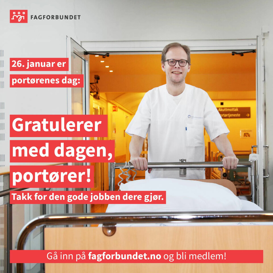 Dette er Fagforbundets gratulasjon til portørene på dagen. Dette er Fagforbundets gratulasjon til portørene på dagen.