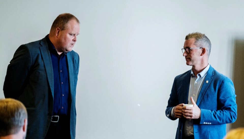 BRUDD: HK-leder Christopher Beckham (t.h.) og Virkes forhandlingsleder Bjørn Westbye ble ikke enige i lønnsforhandlingene. Bildet er tatt da forhandlingene startet tirsdag. BRUDD: HK-leder Christopher Beckham (t.h.) og Virkes forhandlingsleder Bjørn Westbye ble ikke enige i lønnsforhandlingene. Bildet er tatt da forhandlingene startet tirsdag.