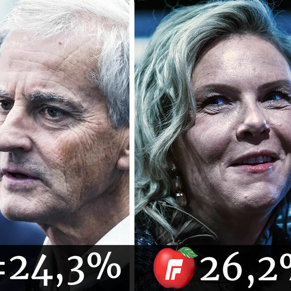 SLÅTT: Regjeringas Jonas Gahr Støre og Trygve Slagsvold Vedum må se seg slått av Sylvi Listhaugs Frp. SLÅTT: Regjeringas Jonas Gahr Støre og Trygve Slagsvold Vedum må se seg slått av Sylvi Listhaugs Frp.