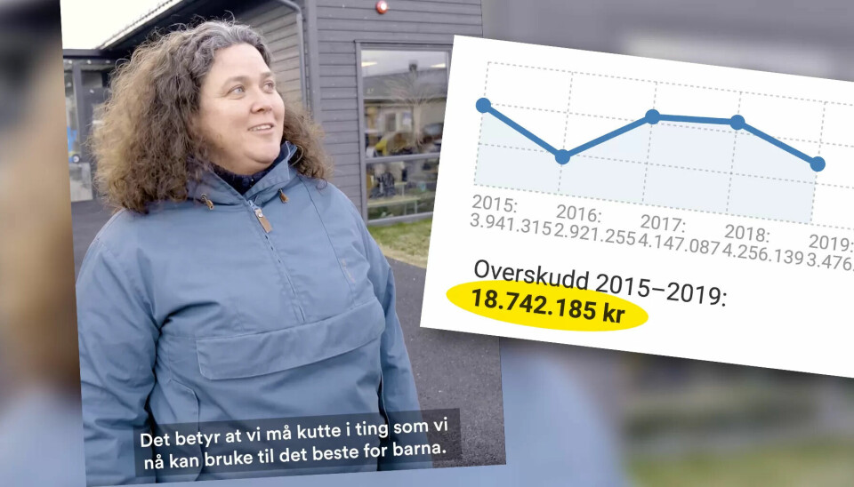 Styrer i Læringsverkstedets Folkeparken barnehage hevder kuttet i pensjonstilskudd vil gå utover det beste for barna. Samtidig har barnehagen hatt et samlet overskudd på 18,7 millioner kroner i årene 2015-2019. Illustrasjon: Vidar Eriksen Styrer i Læringsverkstedets Folkeparken barnehage hevder kuttet i pensjonstilskudd vil gå utover det beste for barna. Samtidig har barnehagen hatt et samlet overskudd på 18,7 millioner kroner i årene 2015-2019. Illustrasjon: Vidar Eriksen