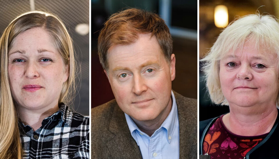 Linn Herning (t.v.) fra For velferdsstaten og FO-leder Mimmi Kvisvik heier på forslaget om å fase ut private. Dag Ekelberg fra NHO Service mener barnevernet vil bli fattigere hvis forslaget vedtas. Linn Herning (t.v.) fra For velferdsstaten og FO-leder Mimmi Kvisvik heier på forslaget om å fase ut private. Dag Ekelberg fra NHO Service mener barnevernet vil bli fattigere hvis forslaget vedtas.