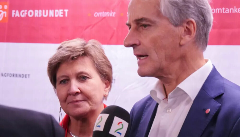 Mette Nord og Jonas Gahr Støre på pressekonferanse, Fagforbundets landsmøte. Mette Nord og Jonas Gahr Støre på pressekonferanse, Fagforbundets landsmøte.