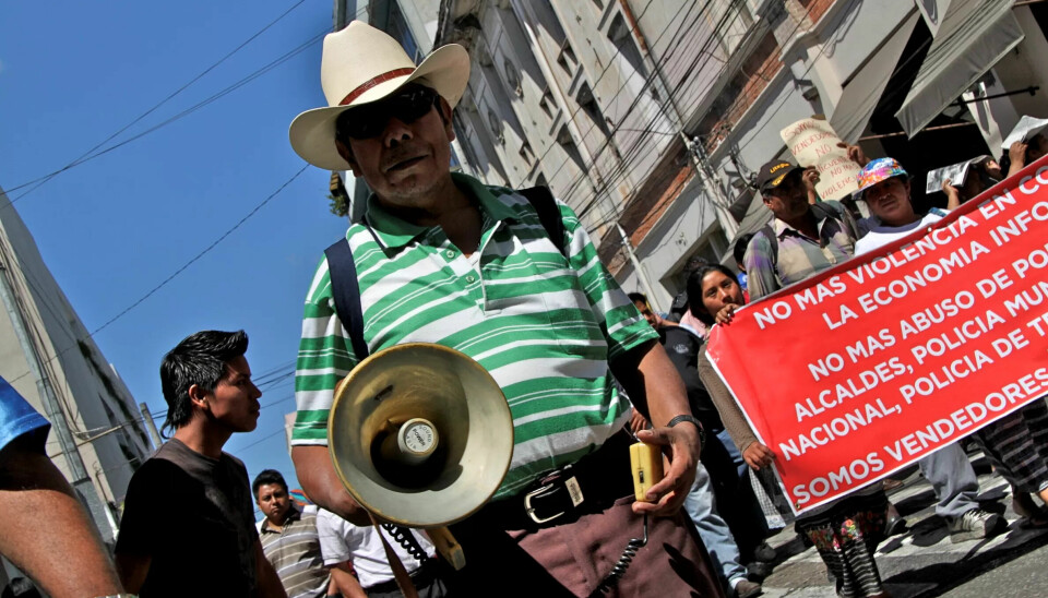 RISKABELT: Guatemala er et av de farligste landene i verden å være fagorganisert i. 64 fagforeningsfolk er myrdet siden 2007. Her fra 1. maimarkering i Guatemala by i 2012. RISKABELT: Guatemala er et av de farligste landene i verden å være fagorganisert i. 64 fagforeningsfolk er myrdet siden 2007. Her fra 1. maimarkering i Guatemala by i 2012.