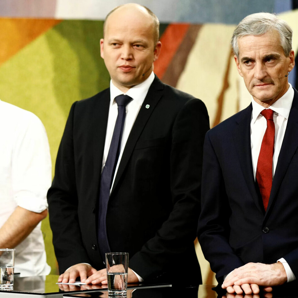 SV-leder Audun Lysbakken (fra venstre), Sp-leder Trygve Slagsvold Vedum og Ap-leder Jonas Gahs Støre. SV-leder Audun Lysbakken (fra venstre), Sp-leder Trygve Slagsvold Vedum og Ap-leder Jonas Gahs Støre.