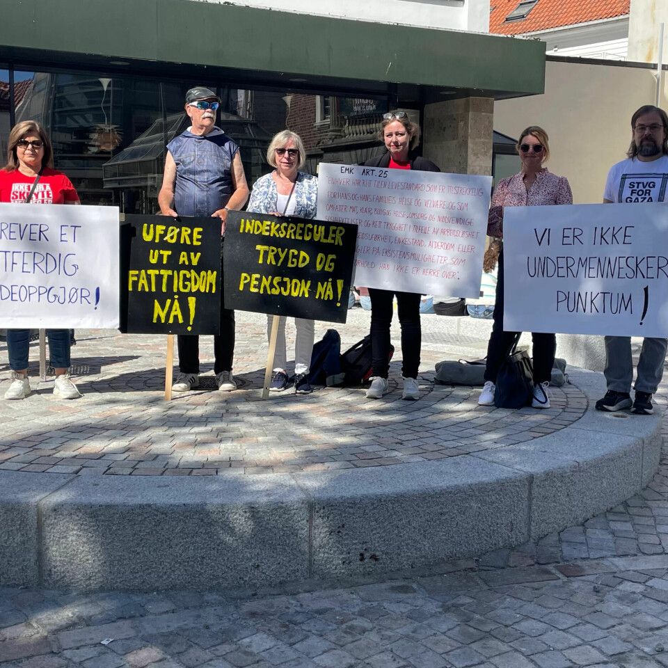 SKAM: Uføre møter mye hets, og kjenner på mye skam for å være uføre, forteller Opsal. Her fra demonstrasjonen i Stavanger mandag 19. mai. SKAM: Uføre møter mye hets, og kjenner på mye skam for å være uføre, forteller Opsal. Her fra demonstrasjonen i Stavanger mandag 19. mai.