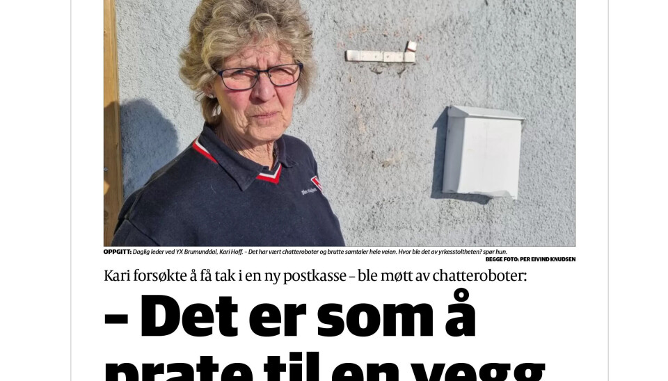 Chatbot-en var ikke til hjelp for Kari Hoff i Brummundal. – Nei, man får jo ikke svar. Det er som å snakke til en vegg, sier hun til Ringsaker Blad. (skjermdump) Chatbot-en var ikke til hjelp for Kari Hoff i Brummundal. – Nei, man får jo ikke svar. Det er som å snakke til en vegg, sier hun til Ringsaker Blad. (skjermdump)