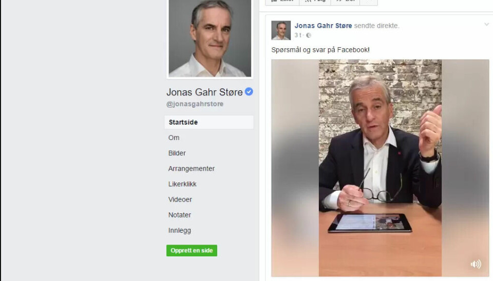 Arbeiderpartileder Jonas Gahr Støre går live på Facebook. Arbeiderpartileder Jonas Gahr Støre går live på Facebook.