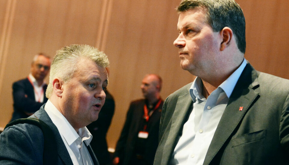 LO-leder Hans-Christian Gabrielsen sammen med Fellesforbundets leder Jørn Eggum på LOs representantskapsmøte i forkant av årets lønnsoppgjør. LO-leder Hans-Christian Gabrielsen sammen med Fellesforbundets leder Jørn Eggum på LOs representantskapsmøte i forkant av årets lønnsoppgjør.