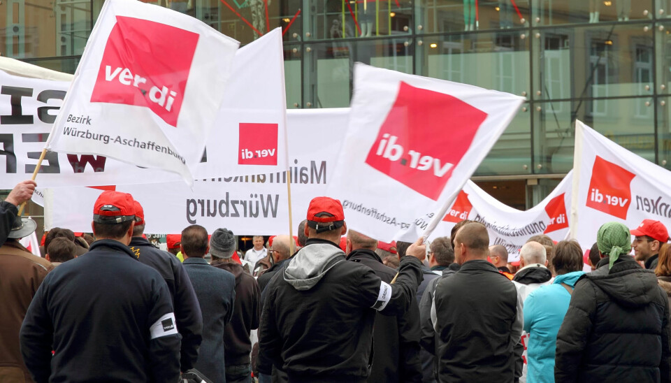 Den tyske fagforeningen Verdi under en tidligere demonstrasjon. Den tyske fagforeningen Verdi under en tidligere demonstrasjon.