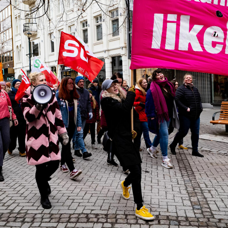 Fra kvinnedagen i Trondheim i 2020. Fra kvinnedagen i Trondheim i 2020.