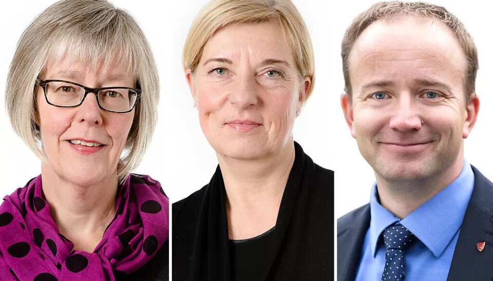 SYKEPLEIERE: (f.v) Anne Grethe Erlandsen (H), Lisbeth Normann (H) og Frode Gaasland Hestnes (FrP) er alle sykepleiere og statssekretærer for helseminister Bent Høie. SYKEPLEIERE: (f.v) Anne Grethe Erlandsen (H), Lisbeth Normann (H) og Frode Gaasland Hestnes (FrP) er alle sykepleiere og statssekretærer for helseminister Bent Høie.