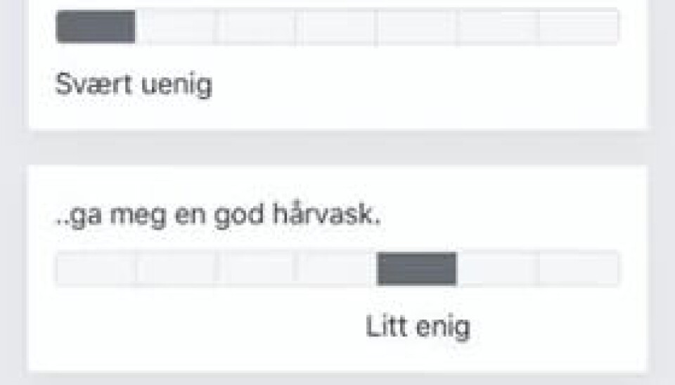 FORNØYD?: Slik kan appen se ut for frisørkunden som sender tilbakemelding. Hvis frisøren for eksempel ikke har solgt hårvask eller gitt tilfredstillende råd og informert godt nok om pris og produkter, så faller ratingen rett i bunn FORNØYD?: Slik kan appen se ut for frisørkunden som sender tilbakemelding. Hvis frisøren for eksempel ikke har solgt hårvask eller gitt tilfredstillende råd og informert godt nok om pris og produkter, så faller ratingen rett i bunn