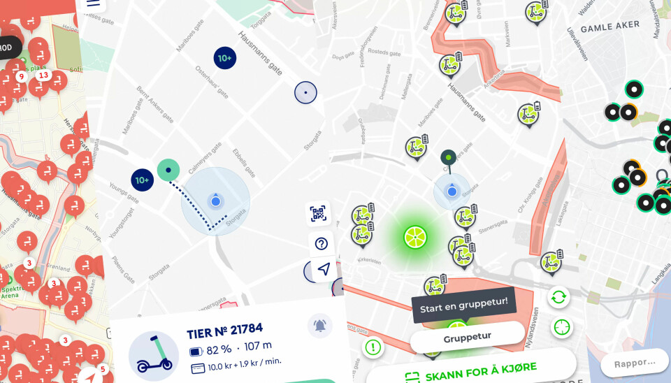 FriFagbevegelse fann fem selskap som leiger ut sparkesyklar i Oslo. Konseptet er enkelt: Du finn nærmaste sparkesykkel i ein mobil-app og køyrer dit du skal. Sparkesykkelen kan du parkere der du vil. FriFagbevegelse fann fem selskap som leiger ut sparkesyklar i Oslo. Konseptet er enkelt: Du finn nærmaste sparkesykkel i ein mobil-app og køyrer dit du skal. Sparkesykkelen kan du parkere der du vil.