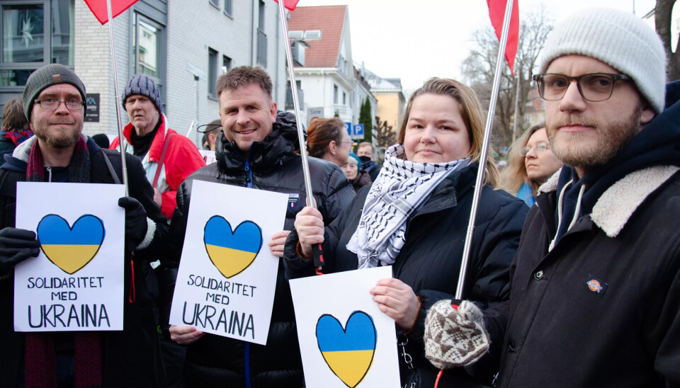 SOLIDARITET: En rekke tillitsvalgte fra Fagforbundet deltok på fredsmarkeringen. Fra venstre: Asbjørn Andvig hovedtillitsvalgt i Nordre Aker, Vidar Evje, nestleder i Fagforbundet Oslo, Marta Tryjanska, opplæringsansvarlig Barn og oppvekst og Anders Borg, nestleder i Fagforbundet barn og oppvekst Oslo. SOLIDARITET: En rekke tillitsvalgte fra Fagforbundet deltok på fredsmarkeringen. Fra venstre: Asbjørn Andvig hovedtillitsvalgt i Nordre Aker, Vidar Evje, nestleder i Fagforbundet Oslo, Marta Tryjanska, opplæringsansvarlig Barn og oppvekst og Anders Borg, nestleder i Fagforbundet barn og oppvekst Oslo.