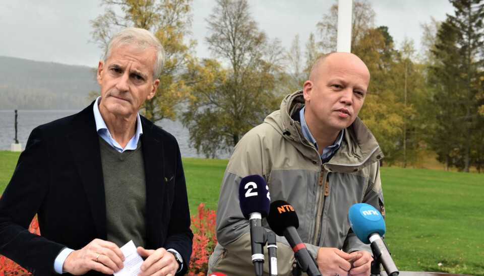 Jonas Gahr Støre og Trygve Slagsvold Vedum. Jonas Gahr Støre og Trygve Slagsvold Vedum.