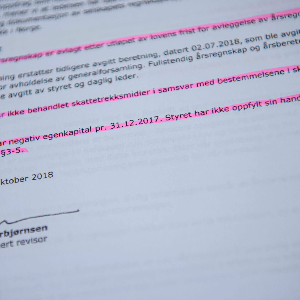 LOVBRUDD: Revisor har påpekt at Kim Richard Larsen ikke har oppfylt sine plikter etter aksjeloven, skattebetalingsloven og regnskapsloven. LOVBRUDD: Revisor har påpekt at Kim Richard Larsen ikke har oppfylt sine plikter etter aksjeloven, skattebetalingsloven og regnskapsloven.