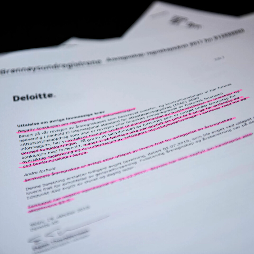 IKKE GODKJENT: Deloitte har konkludert med at Skagerak-Entreprise Eiendom ikke har sørget for god nok dokumentasjon av regnskapsopplysningene sine for 2017. IKKE GODKJENT: Deloitte har konkludert med at Skagerak-Entreprise Eiendom ikke har sørget for god nok dokumentasjon av regnskapsopplysningene sine for 2017.