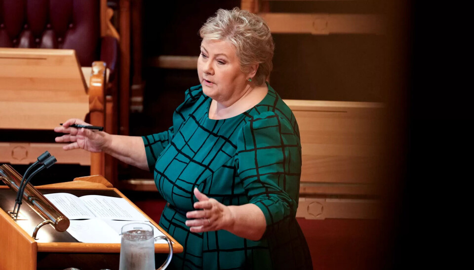 Høyre-leder Erna Solberg under den muntlige spørretimen i Stortinget onsdag. Høyre-leder Erna Solberg under den muntlige spørretimen i Stortinget onsdag.