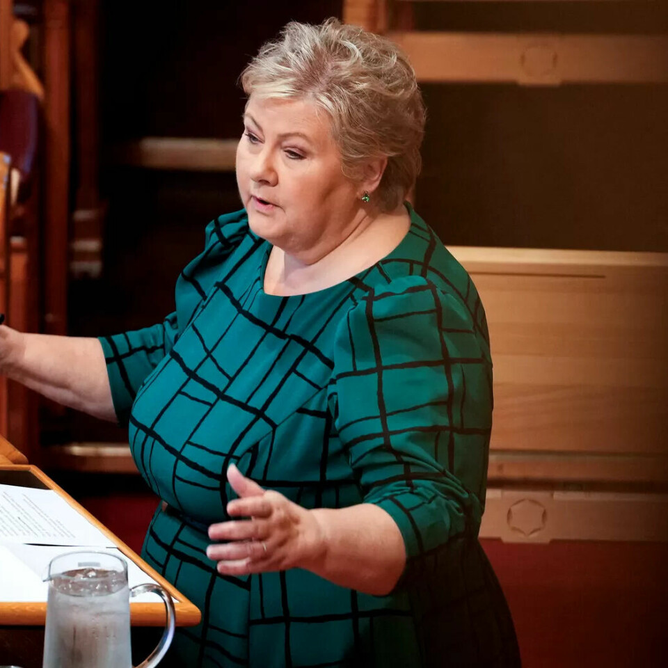 Høyre-leder Erna Solberg under den muntlige spørretimen i Stortinget onsdag. Høyre-leder Erna Solberg under den muntlige spørretimen i Stortinget onsdag.