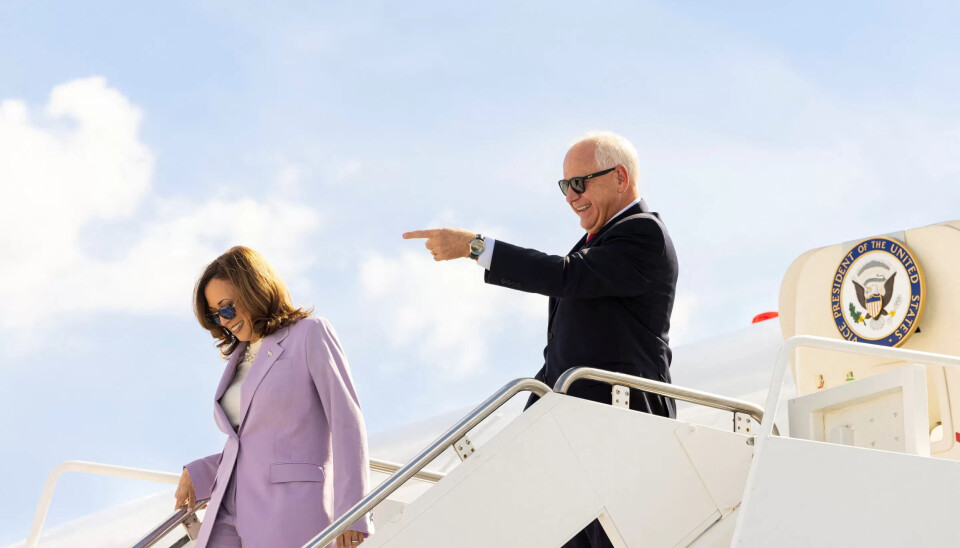 GOD STEMNING: Demokratenes presidentkandidat Kamala Harris sammen med visepresidentkandidat Tim Walz. GOD STEMNING: Demokratenes presidentkandidat Kamala Harris sammen med visepresidentkandidat Tim Walz.