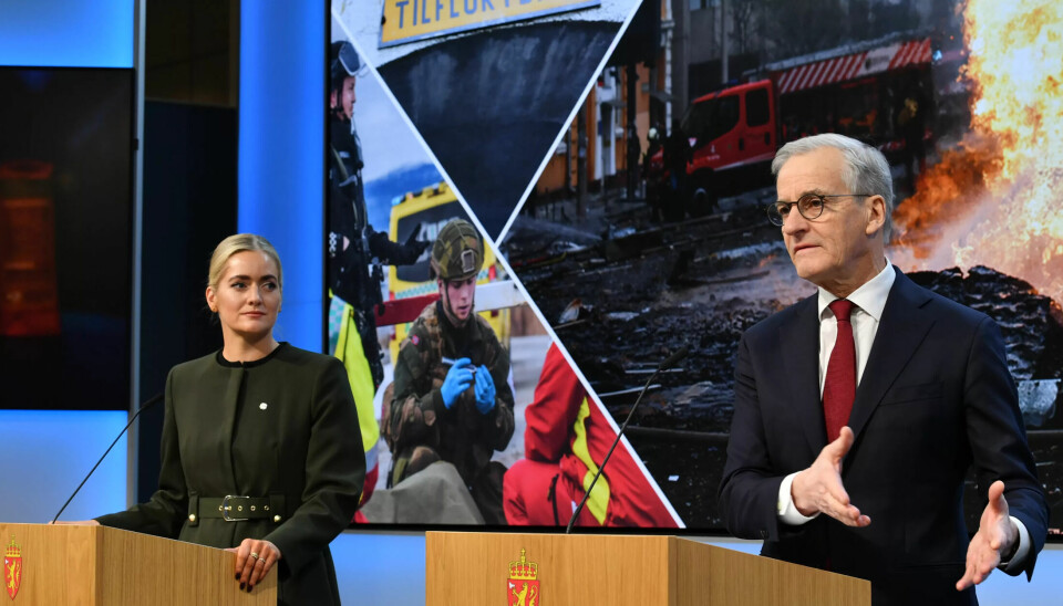 BEREDSKAP: Statsminister Jonas Gahr Støre og justis- og beredskapsminister Emilie Enger Mehl la fredag fram stortingsmeldingen om totalberedskap under en pressekonferanse i Marmorhallen i Oslo. BEREDSKAP: Statsminister Jonas Gahr Støre og justis- og beredskapsminister Emilie Enger Mehl la fredag fram stortingsmeldingen om totalberedskap under en pressekonferanse i Marmorhallen i Oslo.