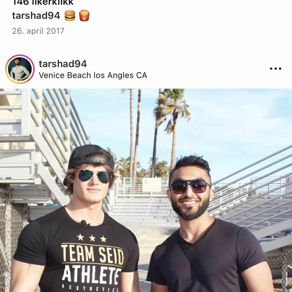 HELTEN: Tariq møtte forbildet Jeff Seid på Muscle Beach i LA. Fitnesshelten var mindre i virkeligheten enn han så ut på Instagram. HELTEN: Tariq møtte forbildet Jeff Seid på Muscle Beach i LA. Fitnesshelten var mindre i virkeligheten enn han så ut på Instagram.