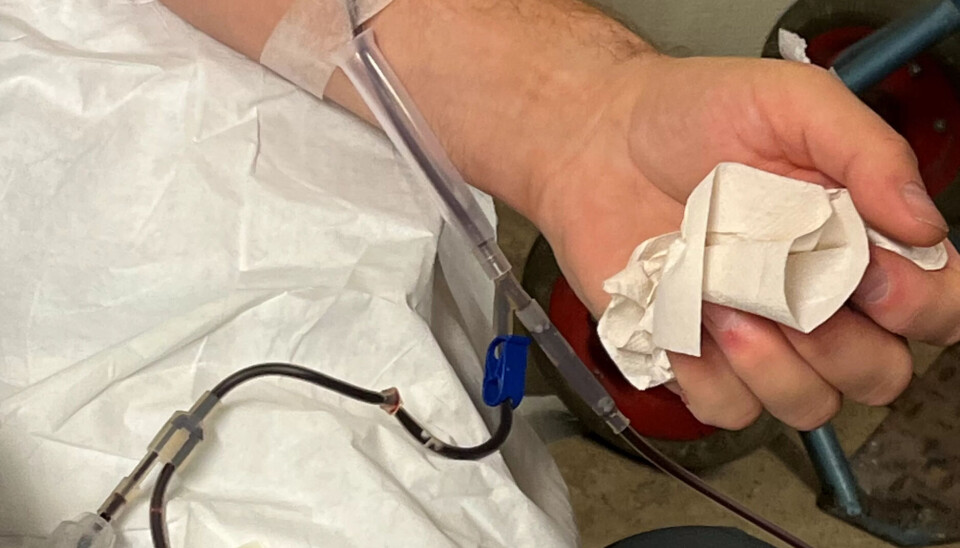 Hver pose blod er på 450 milliliter Hver pose blod er på 450 milliliter