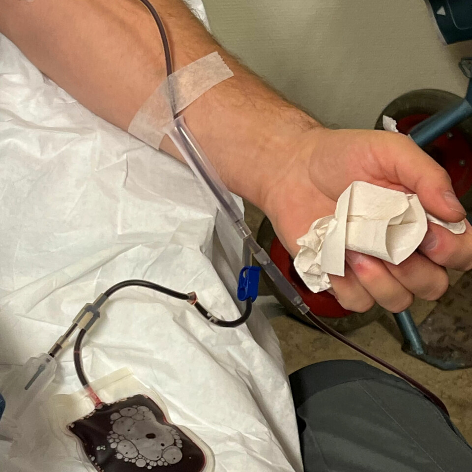 Hver pose blod er på 450 milliliter Hver pose blod er på 450 milliliter