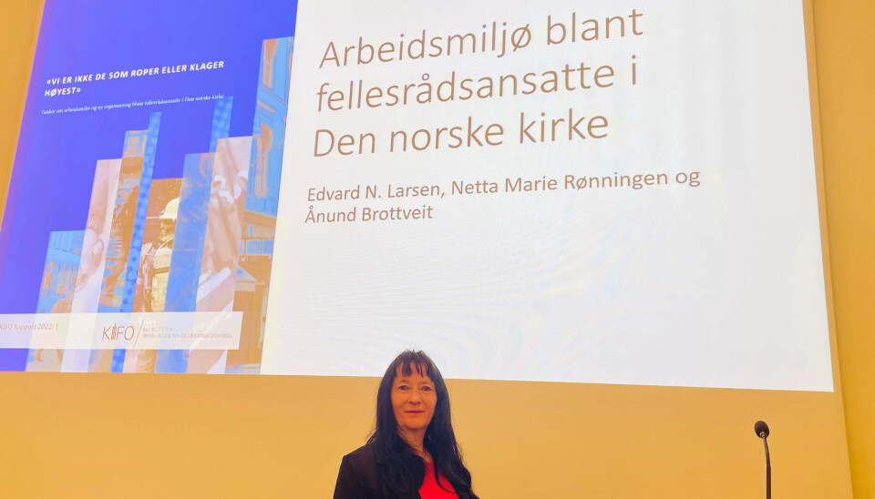 ARBEIDSMILJØET I KIRKEN: Leder av Yrkesseksjon kirke, kultur og oppvekst, May Britt Sundal ønsket velkommen til presentasjonen av rapport om arbeidsmiljøet blant ansatte i kirkelige fellesråd. «Vi er ikke de som roper eller klager høyest». ARBEIDSMILJØET I KIRKEN: Leder av Yrkesseksjon kirke, kultur og oppvekst, May Britt Sundal ønsket velkommen til presentasjonen av rapport om arbeidsmiljøet blant ansatte i kirkelige fellesråd. «Vi er ikke de som roper eller klager høyest».