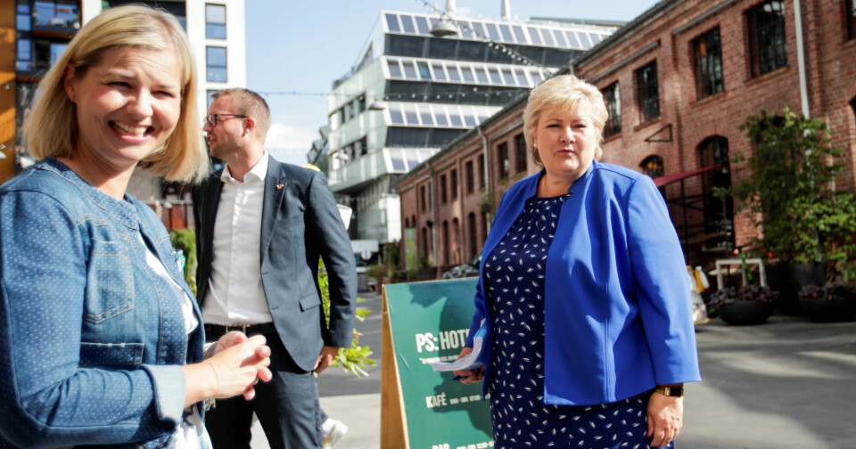Høyre-leder Erna Solberg, Venstre-leder Guri Melby og KrF-leder Kjell Ingolf Ropstad lanserer ti grep for å skape arbeidsplasser og sikre at flere får jobb. Høyre-leder Erna Solberg, Venstre-leder Guri Melby og KrF-leder Kjell Ingolf Ropstad lanserer ti grep for å skape arbeidsplasser og sikre at flere får jobb.