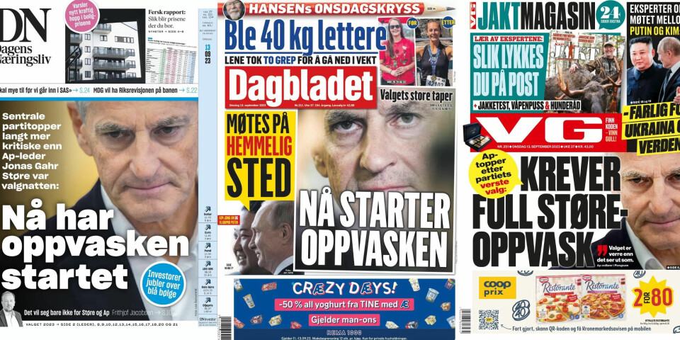 SAMKJØRT: Oppvask i Ap sto i fokus på forsidene til flere aviser onsdag. SAMKJØRT: Oppvask i Ap sto i fokus på forsidene til flere aviser onsdag.
