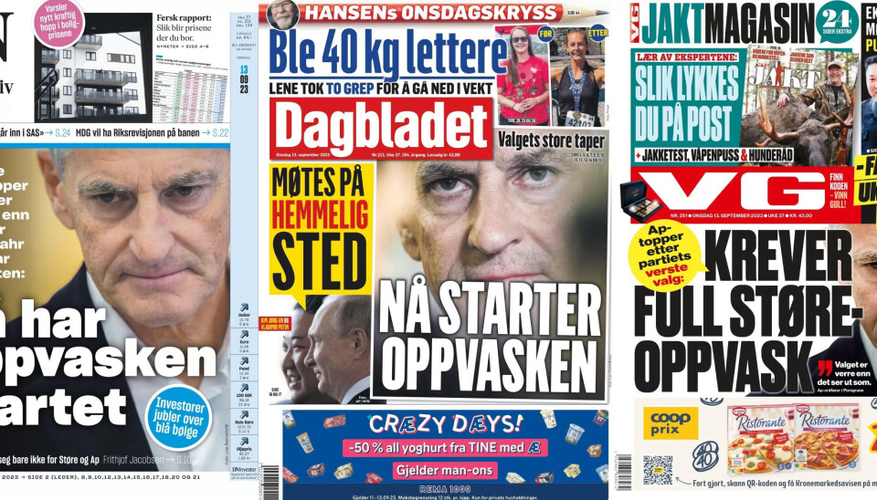 SAMKJØRT: Oppvask i Ap sto i fokus på forsidene til flere aviser onsdag. SAMKJØRT: Oppvask i Ap sto i fokus på forsidene til flere aviser onsdag.
