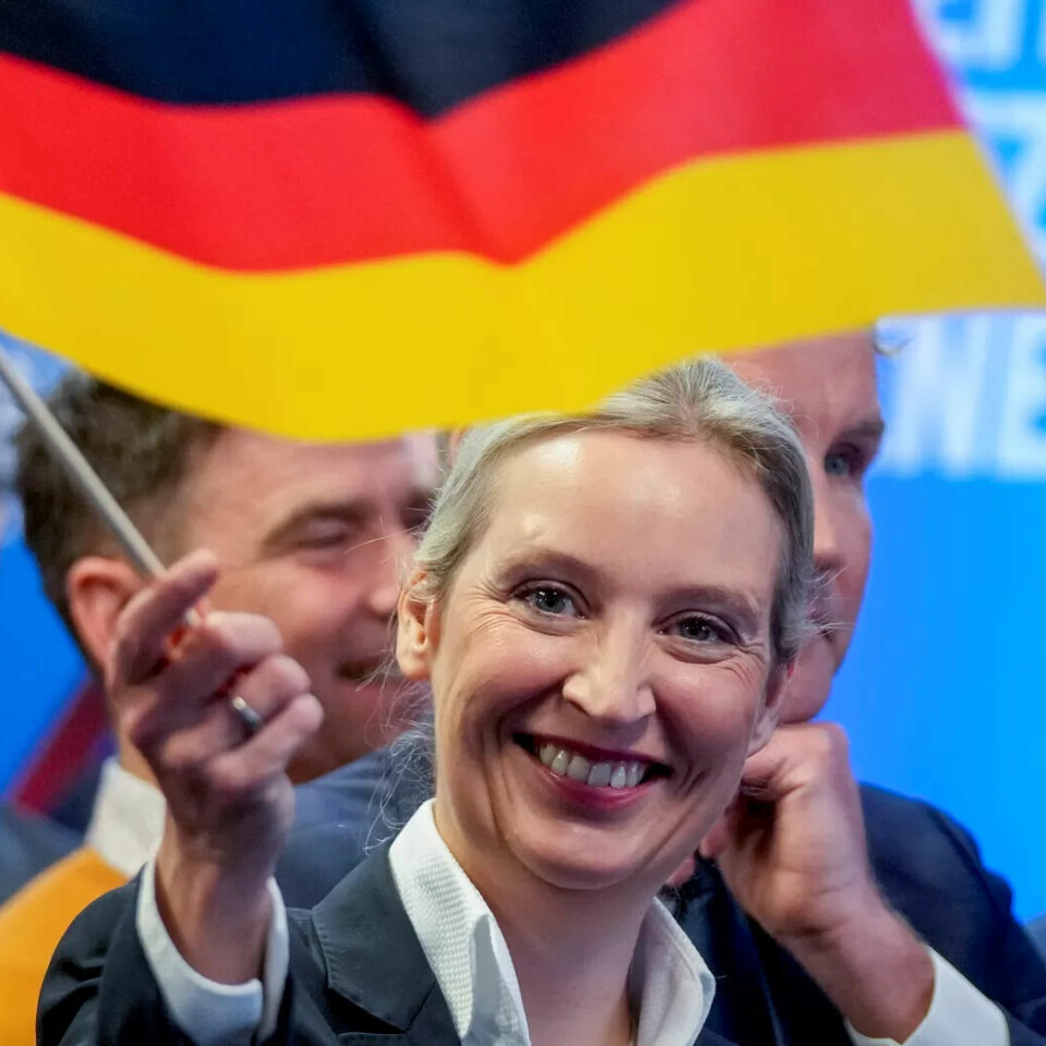 YTRE HØYRE: AfD-leder Alice Weidel jubler over et godt resultat. YTRE HØYRE: AfD-leder Alice Weidel jubler over et godt resultat.