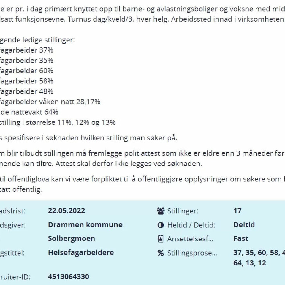 Se denne jobbannonsen: Ap-kommunen er pilotkommune for heltids-satsing