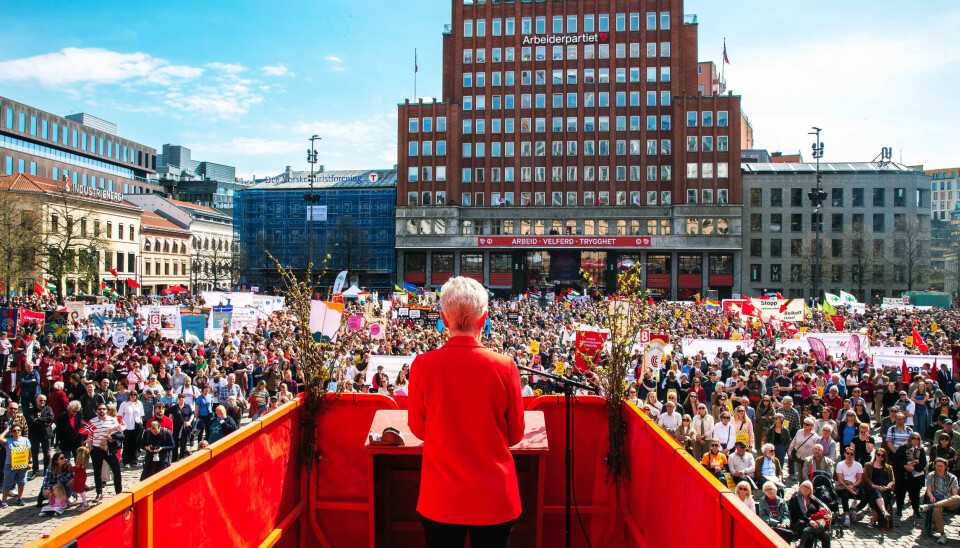 Peggy Hessen Følsvik var hovedtaler for andre gang under onsdagens 1. mai markering på Youngstorget. Peggy Hessen Følsvik var hovedtaler for andre gang under onsdagens 1. mai markering på Youngstorget.