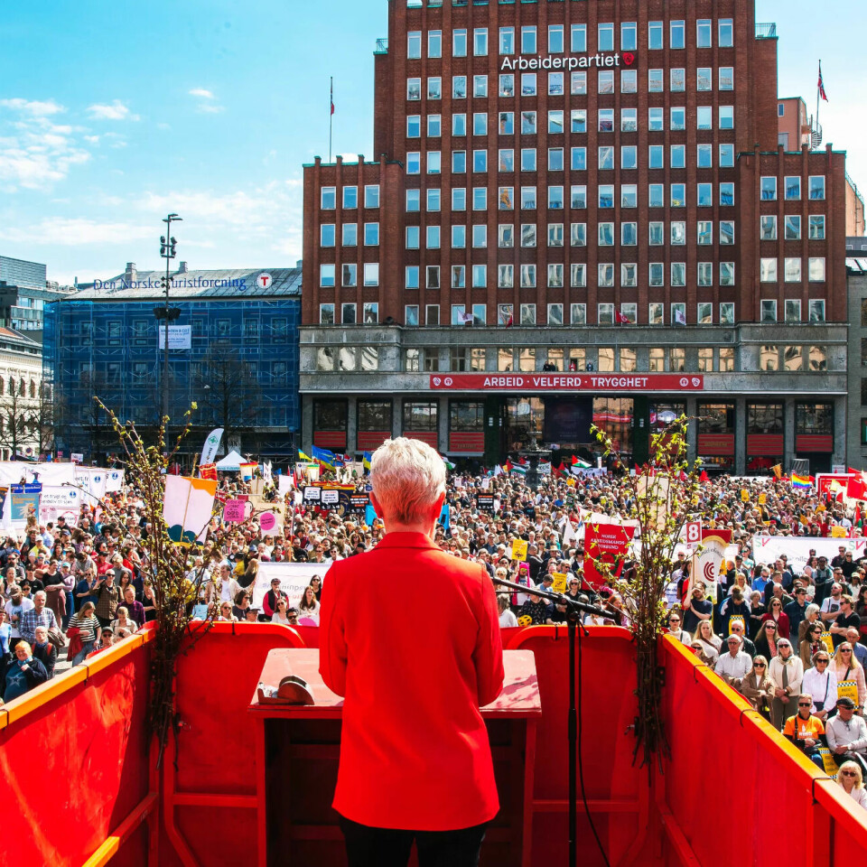Peggy Hessen Følsvik var hovedtaler for andre gang under onsdagens 1. mai markering på Youngstorget. Peggy Hessen Følsvik var hovedtaler for andre gang under onsdagens 1. mai markering på Youngstorget.