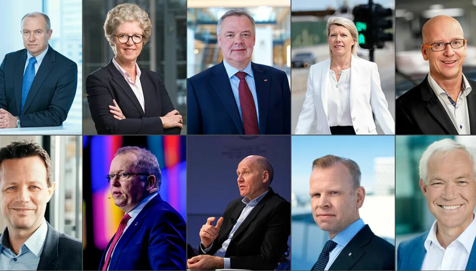 Øverst fra venstre: Christian Rynning Asbjørnsen, Statkraft (Foto: Hans Fredrik Asbjørnsen), Hilde Merete Aasheim, Norsk hydro (Foto: Halvor Molland), Odd Arild Grefstad, Storebrand (Foto: Lise Eide Risanger/Storebrand), Kjerstin R. Braathen, DNB (Foto: Stig B. Fiksdal), Geir Inge Stokke, Coop Norge (Foto: Lise Mette Kjellberg), Nederst fra venstre: Runar Hollevik, NorgesGruppen (Foto: NorgesGruppen ASA), Eldar Sæthre, Equinor (Foto: Stian Lysberg Solum / NTB), Sigve Brekke, Telenor (Foto: Faruk Pinjo), Svein Tore Holseter, Yara International (Foto: Yara International ASA), Sverre Tornes, KLP (Foto: klp.no), Øverst fra venstre: Christian Rynning Asbjørnsen, Statkraft (Foto: Hans Fredrik Asbjørnsen), Hilde Merete Aasheim, Norsk hydro (Foto: Halvor Molland), Odd Arild Grefstad, Storebrand (Foto: Lise Eide Risanger/Storebrand), Kjerstin R. Braathen, DNB (Foto: Stig B. Fiksdal), Geir Inge Stokke, Coop Norge (Foto: Lise Mette Kjellberg), Nederst fra venstre: Runar Hollevik, NorgesGruppen (Foto: NorgesGruppen ASA), Eldar Sæthre, Equinor (Foto: Stian Lysberg Solum / NTB), Sigve Brekke, Telenor (Foto: Faruk Pinjo), Svein Tore Holseter, Yara International (Foto: Yara International ASA), Sverre Tornes, KLP (Foto: klp.no),