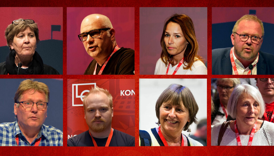 Øverst fra venstre: Mette Nord (leder i Fagforbundet), Bjørn Mietinen (HK-nestleder), Trine Lise Sundnes (HK-leder) og Jan Olav Andersen (leder i El og IT). Nederst fra venstre: Svein Davidsen (forbundsstyremedlem i EL og IT), Dagfinn Svanøe (Ungdomsleder i EL og IT), NFF-leder Rita Bråten, SL-leder Anne Finborud Øverst fra venstre: Mette Nord (leder i Fagforbundet), Bjørn Mietinen (HK-nestleder), Trine Lise Sundnes (HK-leder) og Jan Olav Andersen (leder i El og IT). Nederst fra venstre: Svein Davidsen (forbundsstyremedlem i EL og IT), Dagfinn Svanøe (Ungdomsleder i EL og IT), NFF-leder Rita Bråten, SL-leder Anne Finborud