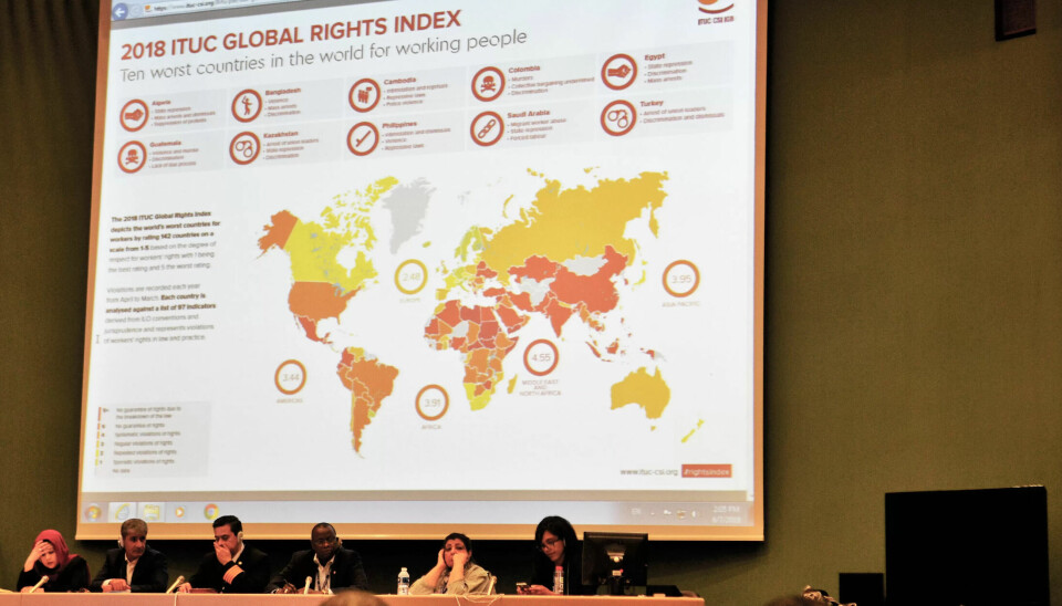 ITUC presenterte rapporten som viser utviklingen for arbeidstakere verden over på ILO-kongressen torsdag ITUC presenterte rapporten som viser utviklingen for arbeidstakere verden over på ILO-kongressen torsdag