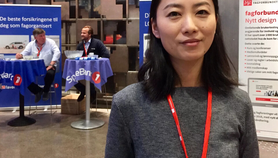 MANGE MEDLEMMER: Gwen Yimin fra Shanghai Municipal Trade Union Council kommer fra et forbund med åtte millioner medlemmer. MANGE MEDLEMMER: Gwen Yimin fra Shanghai Municipal Trade Union Council kommer fra et forbund med åtte millioner medlemmer.