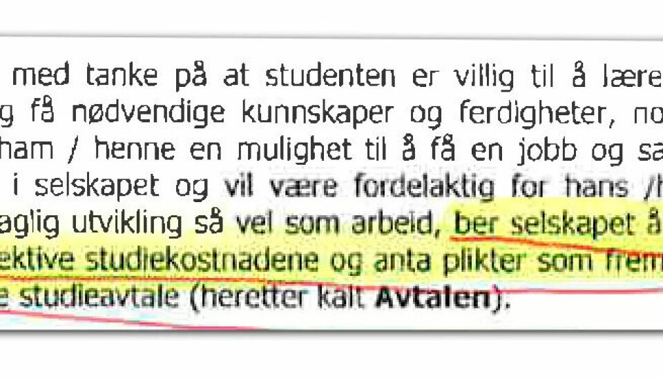 Faksimile av avtalen med den Orange-eide språkskolen. Faksimile av avtalen med den Orange-eide språkskolen.