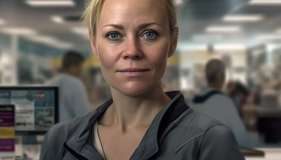 FAKE FOTO: Mai-Juni (47) jobber som selger i en elektronikkbutikk i Bergen.Dette bildet er ikke ekte, men laget av KI-tjenesten Midjourney. FAKE FOTO: Mai-Juni (47) jobber som selger i en elektronikkbutikk i Bergen.Dette bildet er ikke ekte, men laget av KI-tjenesten Midjourney.