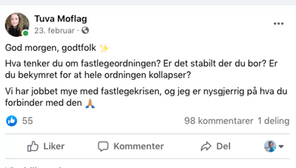 SOSIALE MEDIER: Tuva Moflag bruker sosiale medier aktivt. Hun byr gjerne på seg selv, men bruker også denne muligheten til å spørre om innspill og hva følgerne hennes mener om aktuelle saker. SOSIALE MEDIER: Tuva Moflag bruker sosiale medier aktivt. Hun byr gjerne på seg selv, men bruker også denne muligheten til å spørre om innspill og hva følgerne hennes mener om aktuelle saker.