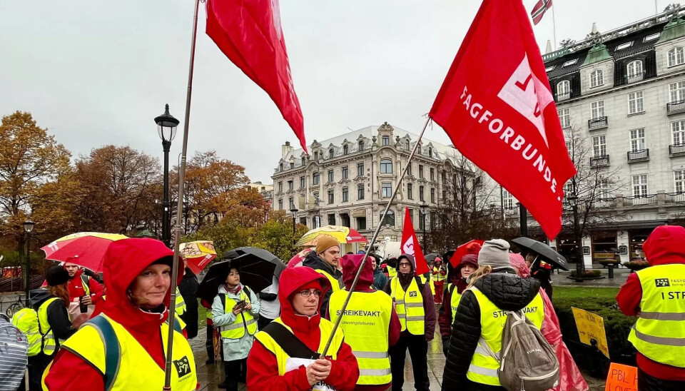 I GATENE: Fra streikemarkeringen foran Stortinget på torsdag. I GATENE: Fra streikemarkeringen foran Stortinget på torsdag.