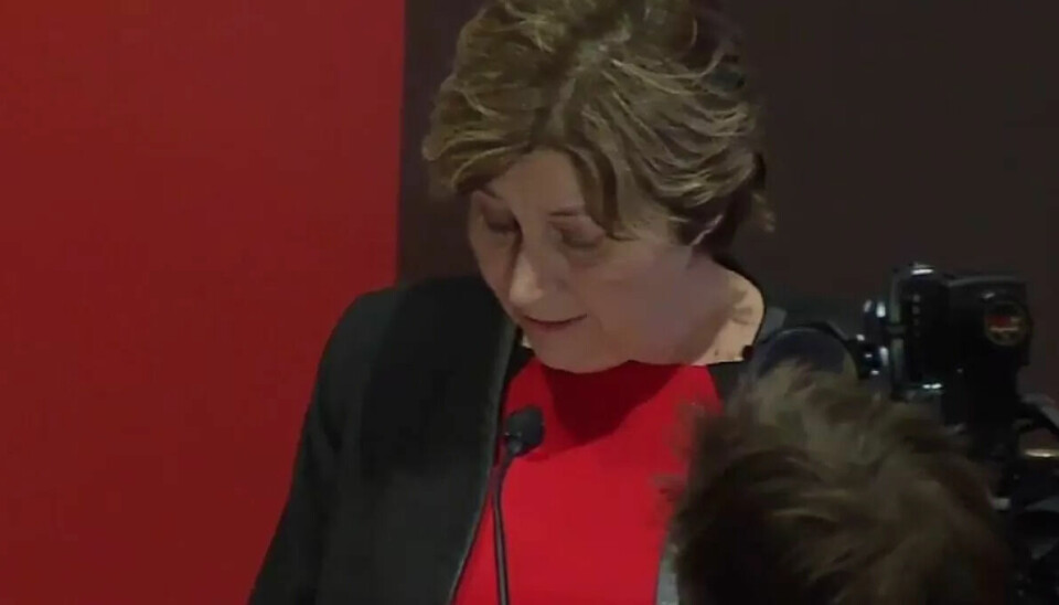 LO-leder Gerd Kristiansen under innledningen på representantskapsmøtet tirsdag. LO-leder Gerd Kristiansen under innledningen på representantskapsmøtet tirsdag.