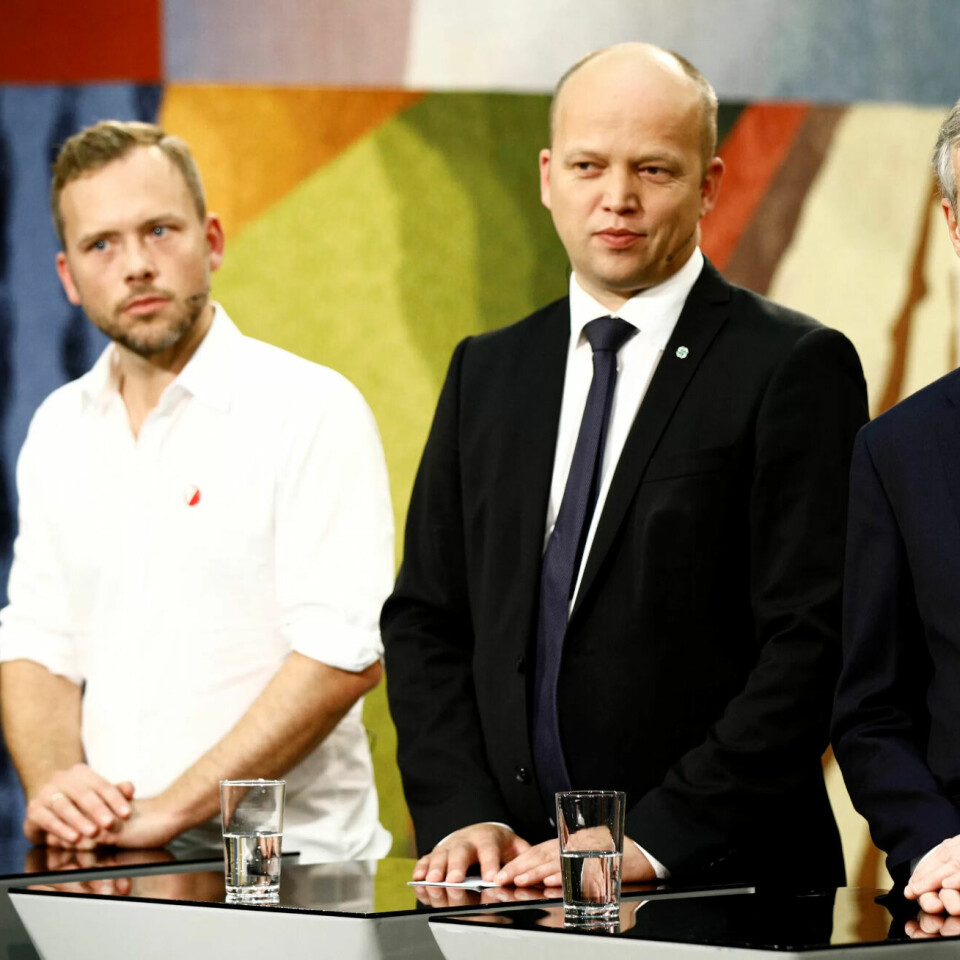 SV-leder Audun Lysbakken, Sp-leder Trygve Slagsvold Vedum og Ap-leder Jonas Gahs Støre side om side i partilederdebatt. (Arkivfoto) SV-leder Audun Lysbakken, Sp-leder Trygve Slagsvold Vedum og Ap-leder Jonas Gahs Støre side om side i partilederdebatt. (Arkivfoto)